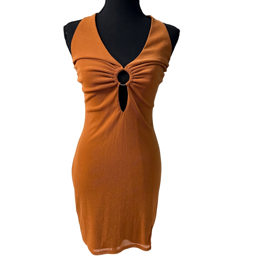 Wild Fable Rust Color Shimmer O-Ring Halter Mini Bodycon Dress Small